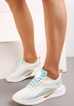 Beżowo-Niebieskie Buty Sportowe z Siateczki z Ozdobną Wstawką na Podeszwie Yllaria