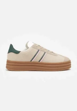 Beżowo-Zielone Klasyczne Sneakersy na Niewysokiej Platformie Terilee