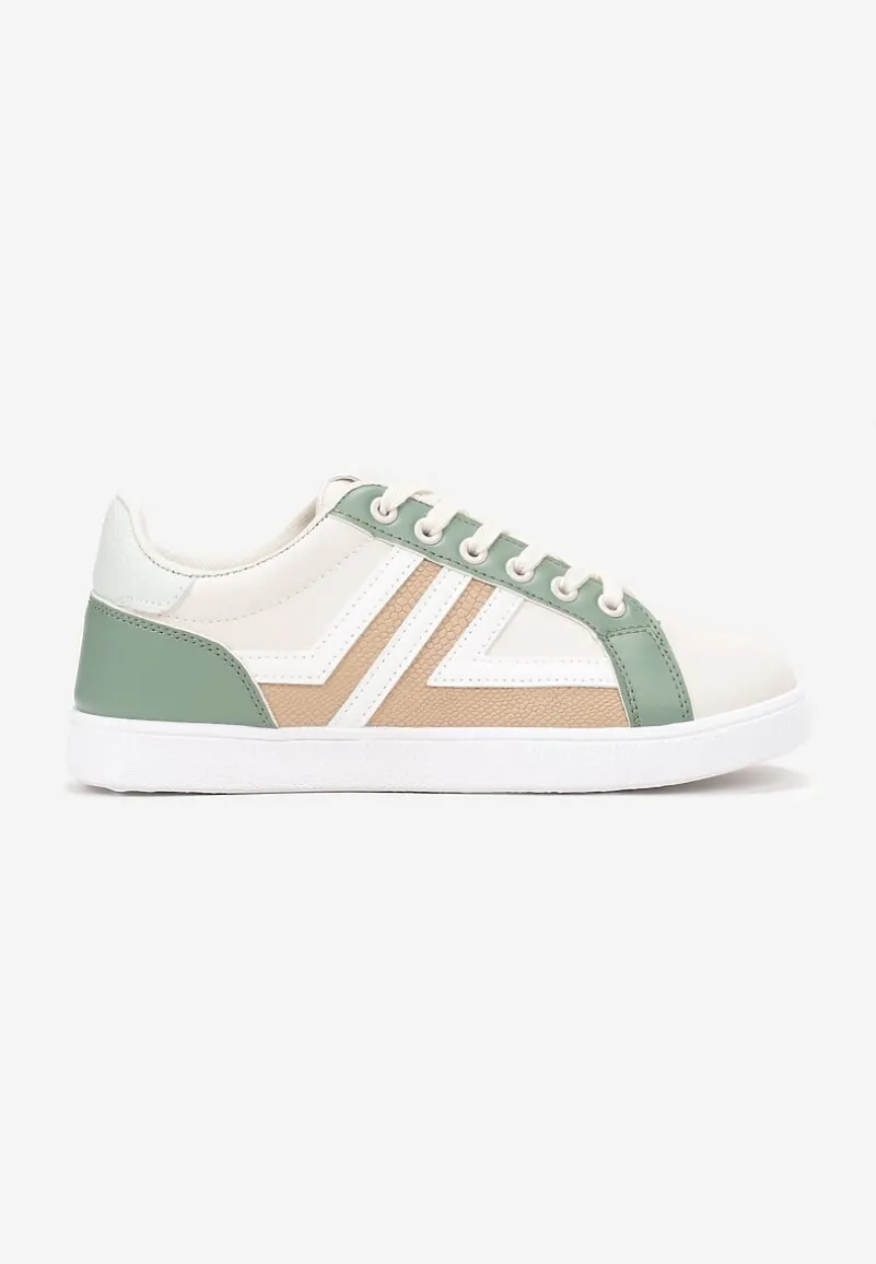 Beżowo-Zielone Sneakersy z Wstawkami Lerlet