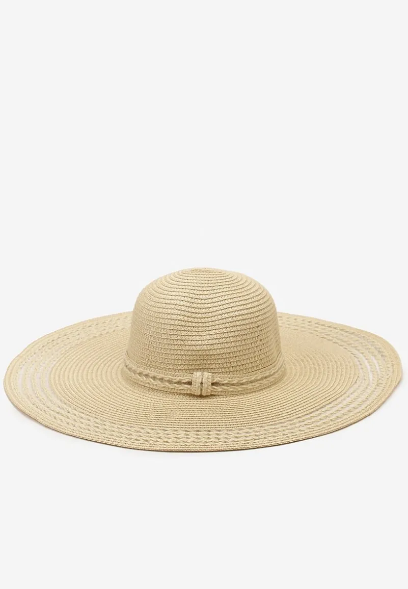 Beżowy Kapelusz Plażowy z Plecionki w stylu Boho Amicuralia
