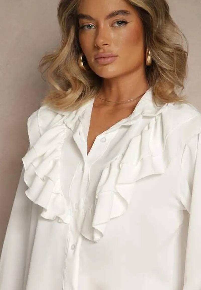 Biała Koszula Ozdobiona Falbaną Kornella