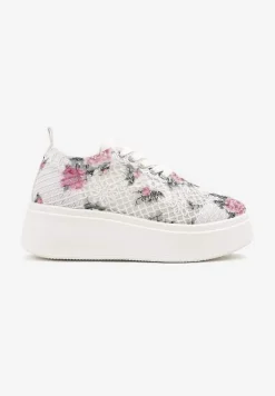 Białe Ażurowe Sneakersy Vices na Platformie w Kwiaty Halvisa
