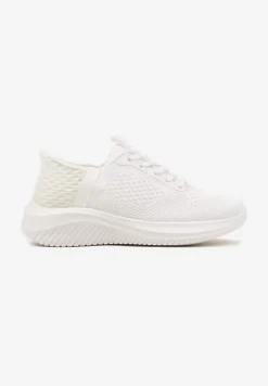 Białe Buty Sportowe Sneakersy z Siateczki na Podeszwie z Tłoczeniami Kortebia