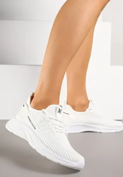 Białe Buty Sportowe Sneakersy Ozdobione Tłoczeniem i Napisami Odalene