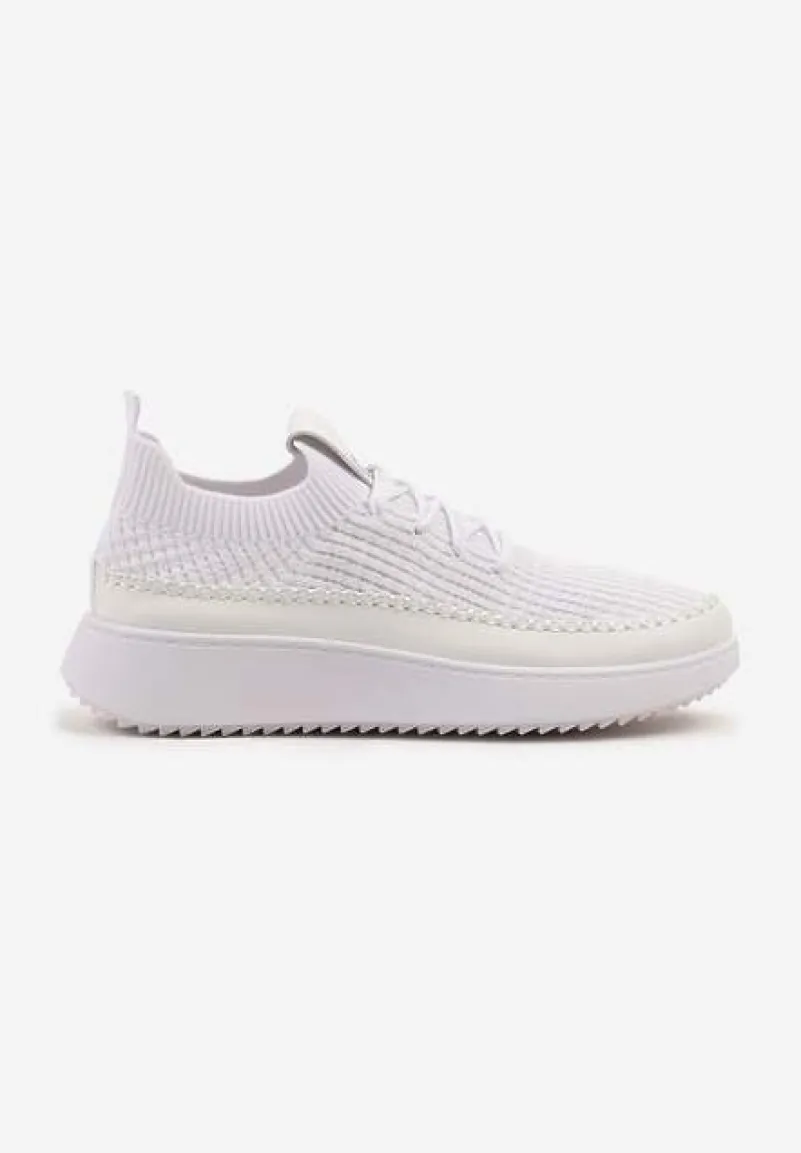 Białe Buty Sportowe Sneakersy z Siateczkową Cholewką Helazia