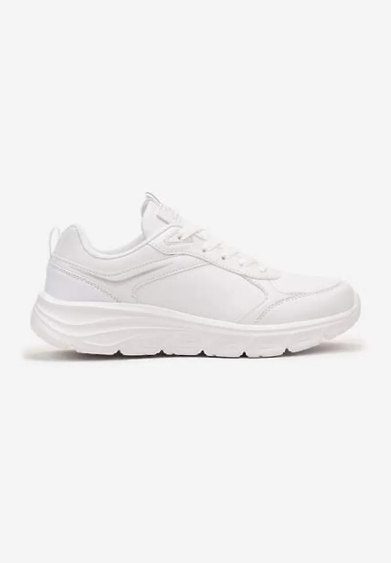 Białe Casualowe Buty Sportowe Sneakersy na Płaskiej Tłoczonej Podeszwie Velanitta