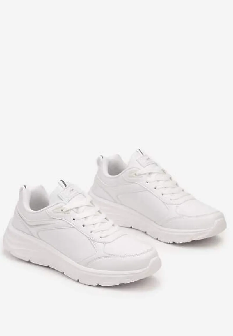 Białe Casualowe Buty Sportowe Sneakersy na Płaskiej Tłoczonej Podeszwie Velanitta