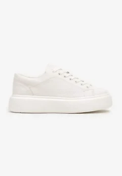 Białe Casualowe Sneakersy na Platformie ze Sznurowaniem Oterra
