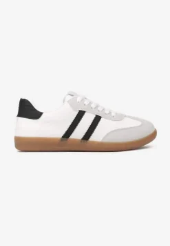 Białe Casualowe Sneakersy z Ekozamszu na Płaskiej Podeszwie Pemeriana