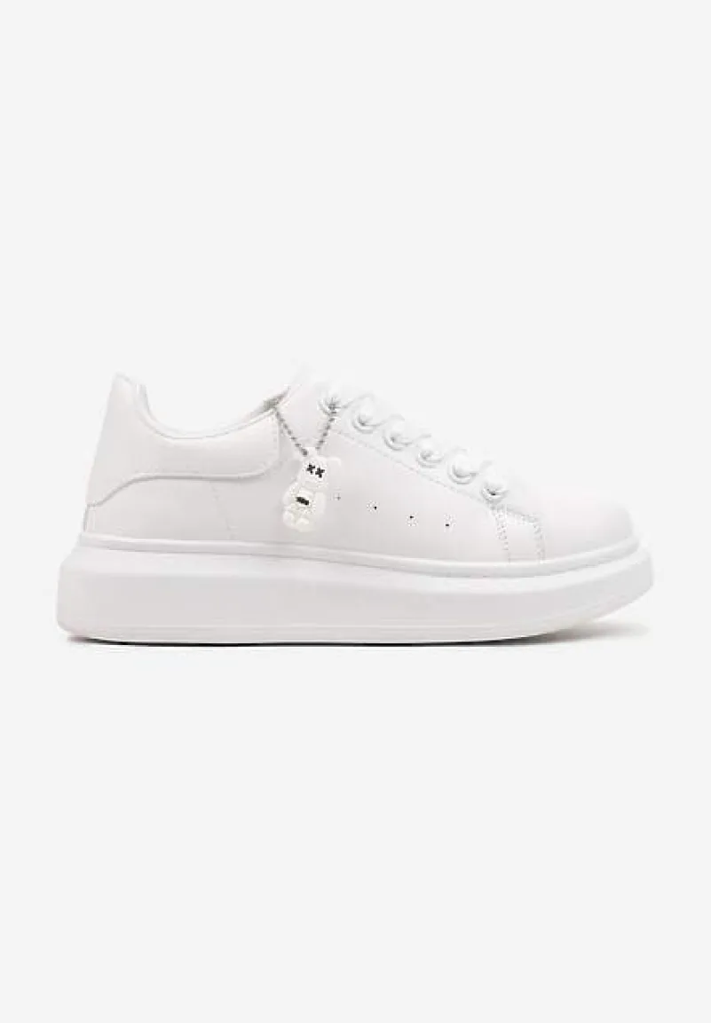 Białe Casualowe Sneakersy z Zawieszką Misiem Ulevidia