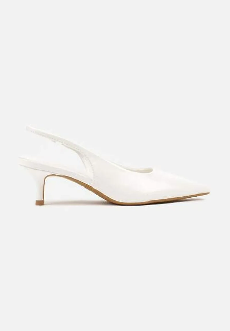 Białe Czółenka Slingback Vices z Lakierowanym Połyskiem na Kaczuszce Sonwena