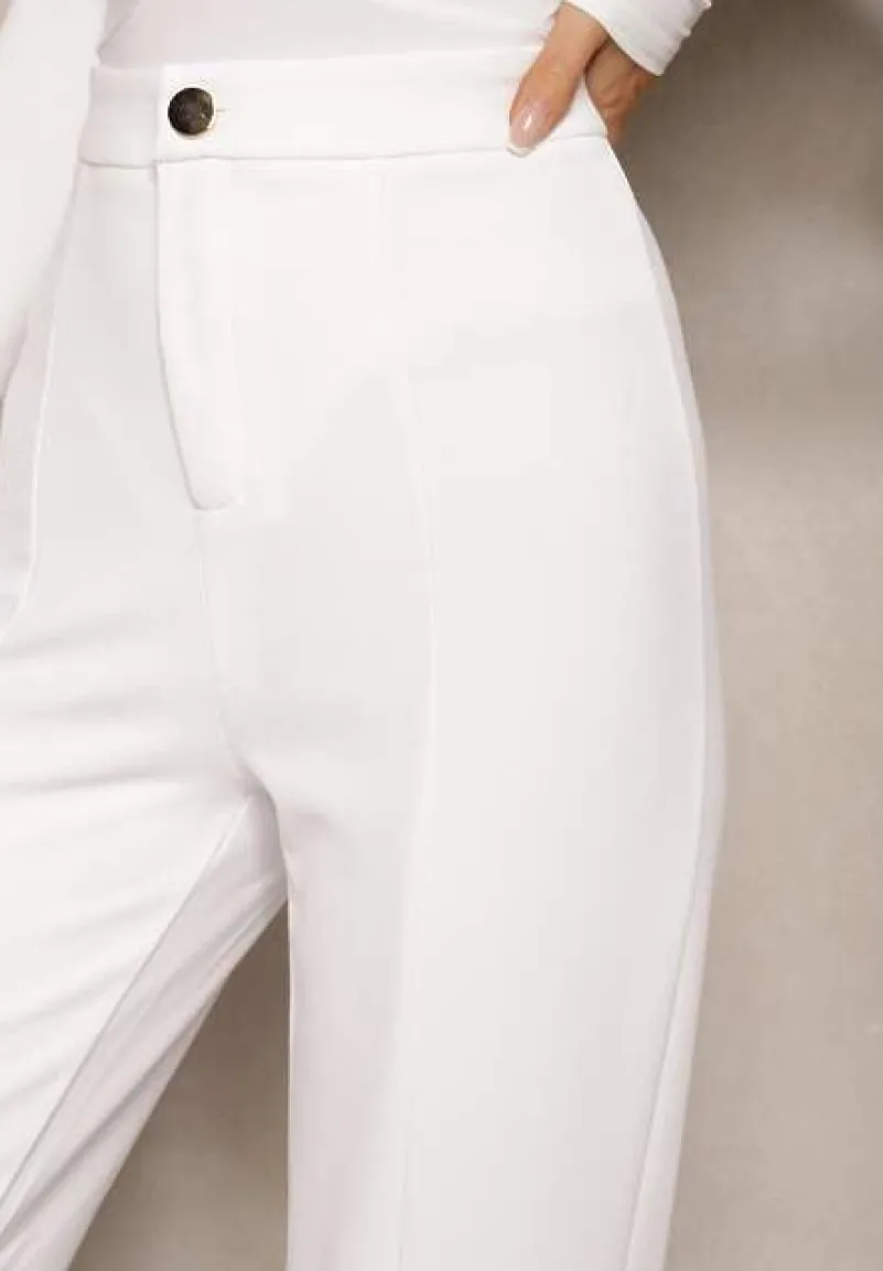 Białe Eleganckie Spodnie High Waist o Szerokim Kroju z Wiskozą i Rozcięciami Yurlea