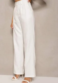 Białe Garniturowe Spodnie High Waist z Gumką w Talii Oziara