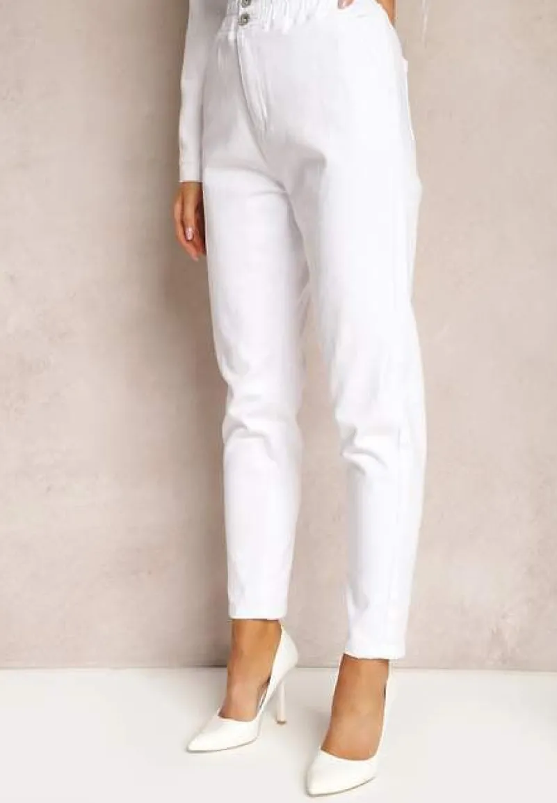 Białe Jeansy High Waist o Fasonie Mom Fit Petitlla