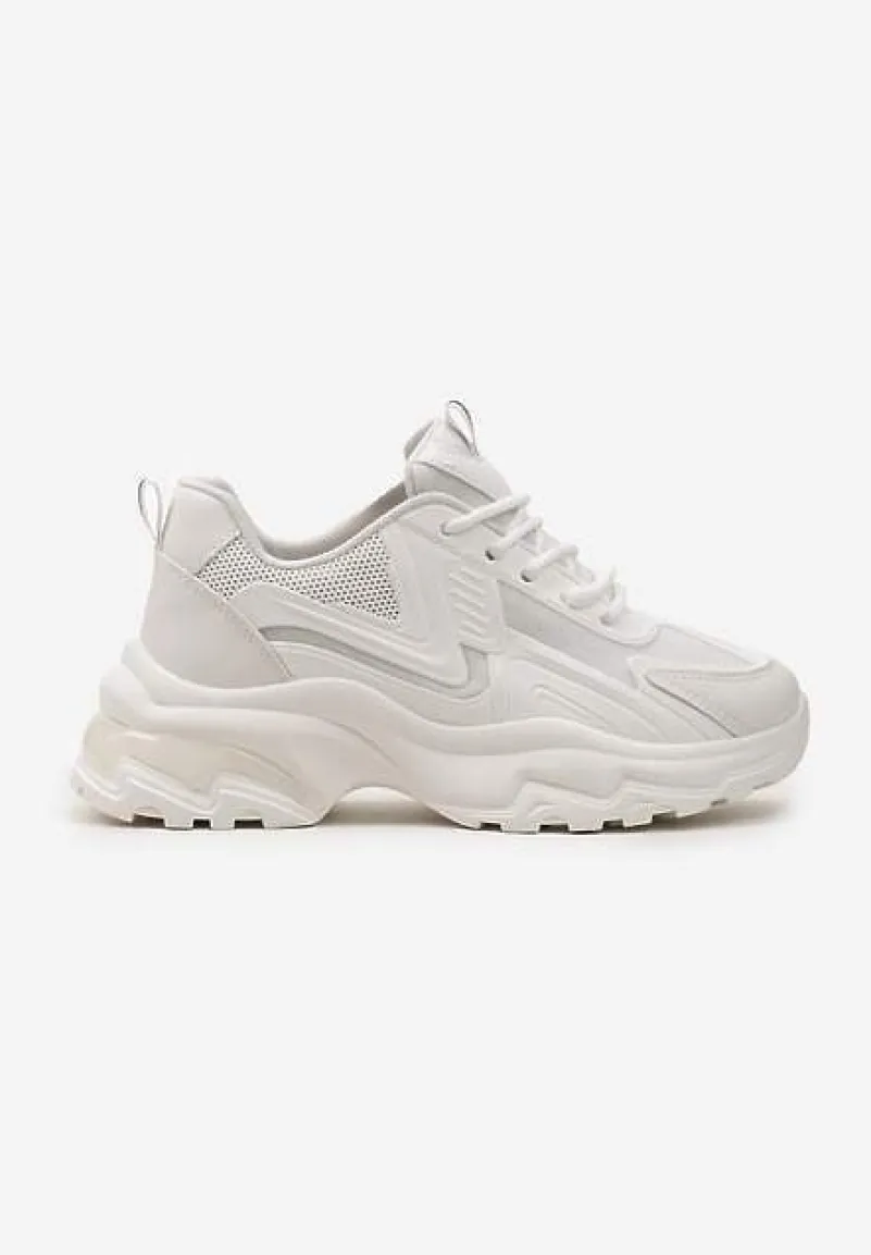 Białe Klasyczne Sneakersy Sznurowane na Niskiej Platformie Lenivia