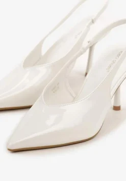 Białe Lakierowane Sandały na Szpilce Typu Slingback Addoxie