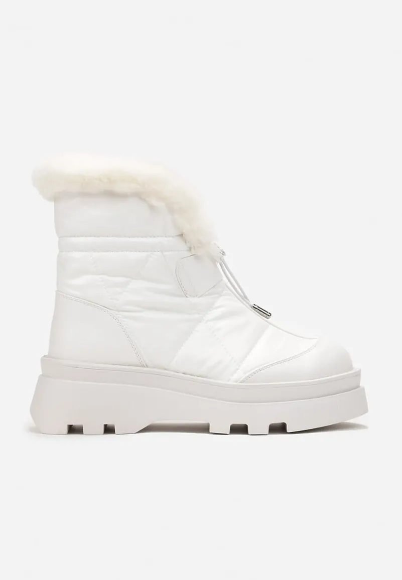 Białe Śniegowce z Futerkiem na Grubej Podeszwie ze Ściągaczem Azelma