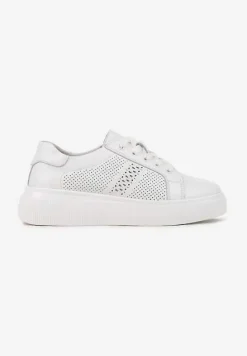 Białe Płaskie Ażurowe Sneakersy ze Skóry Naturalnej i Skórzaną Wkładką Lavili