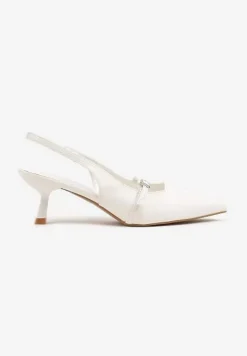 Białe Sandały na Kaczuszce Slingback z Paskiem i Klamrą Elearela