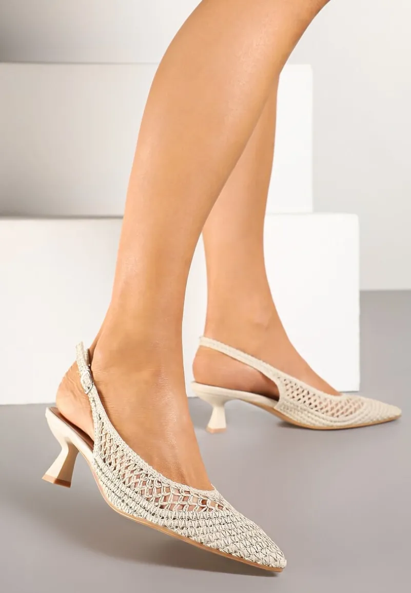 Białe Sandały na Kaczuszce Typu Slingback z Ażurową Cholewką Olzivia