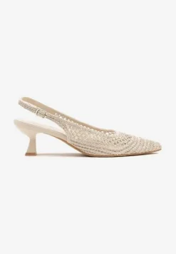 Białe Sandały na Kaczuszce Typu Slingback z Ażurową Cholewką Olzivia