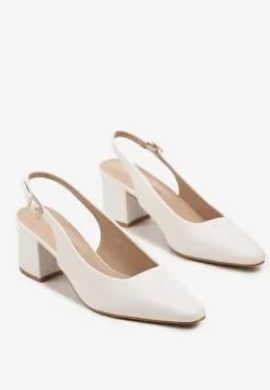 Białe Sandały na Słupku Typu Slingback Felvania