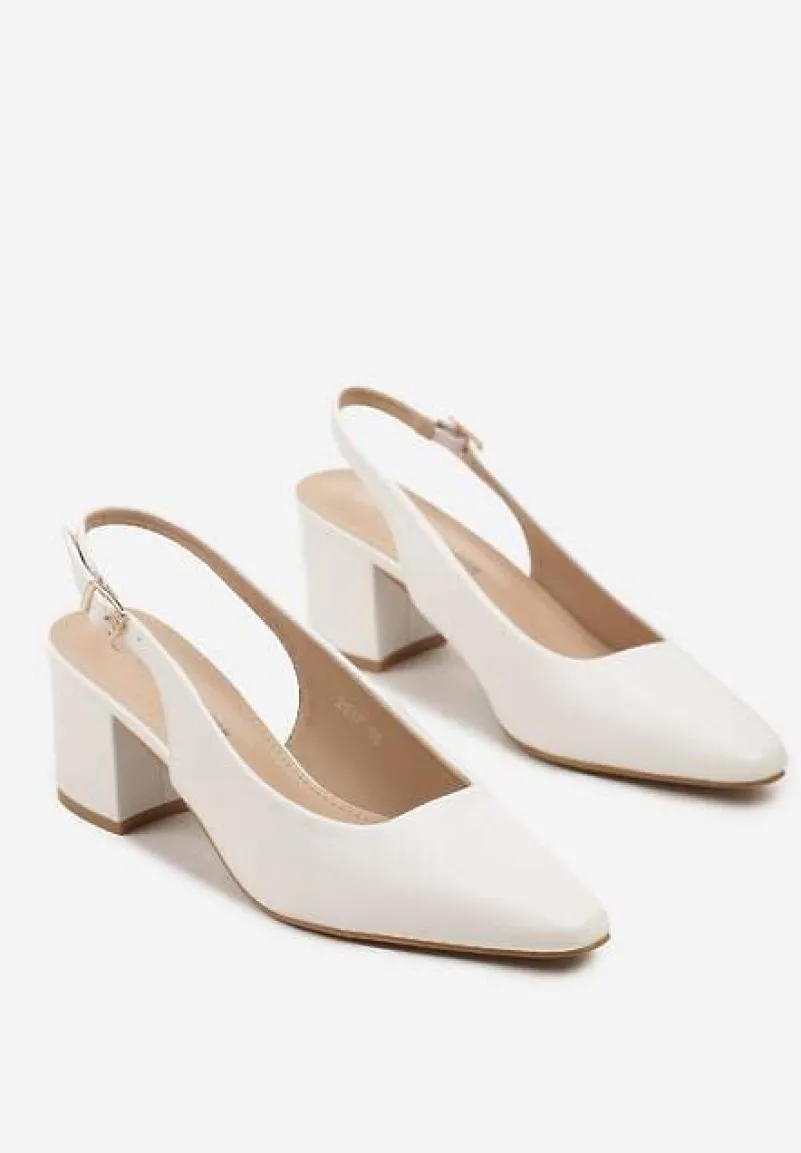 Białe Sandały na Słupku Typu Slingback Felvania