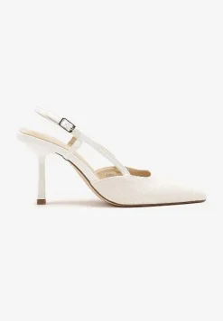 Białe Sandały na Szpilce Typu Slingback Leathara