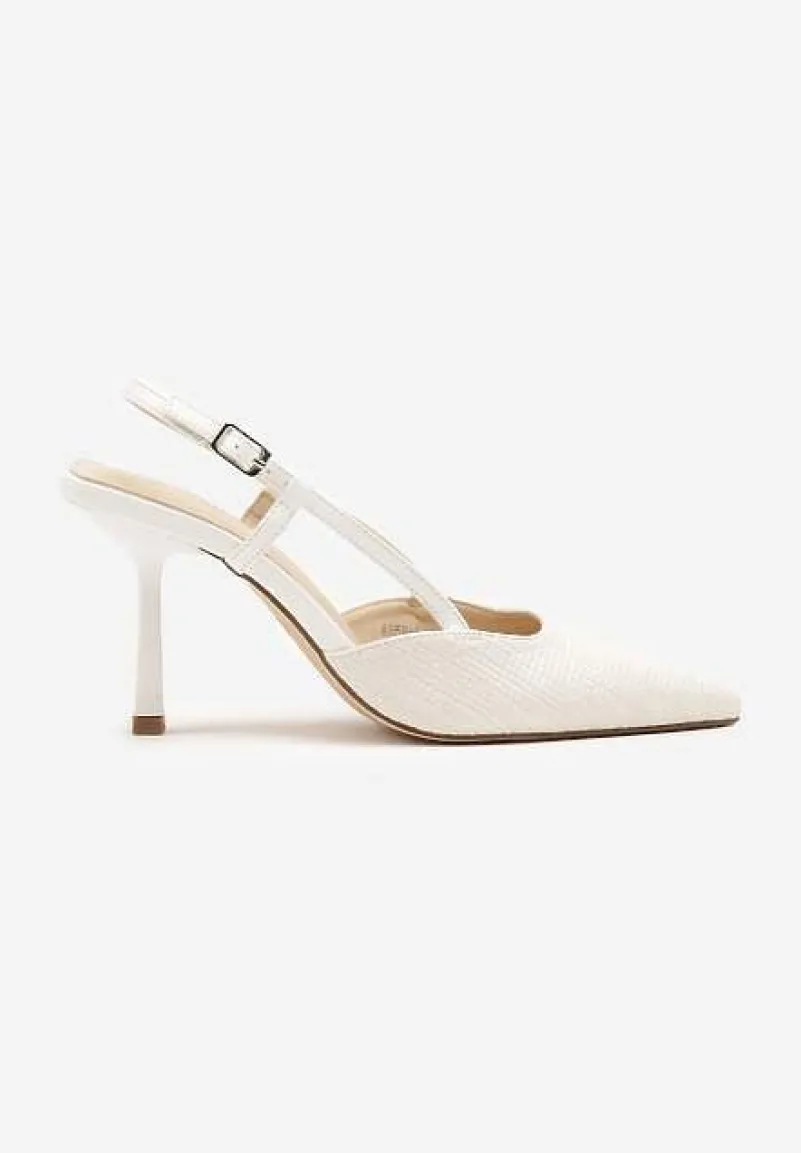 Białe Sandały na Szpilce Typu Slingback Leathara