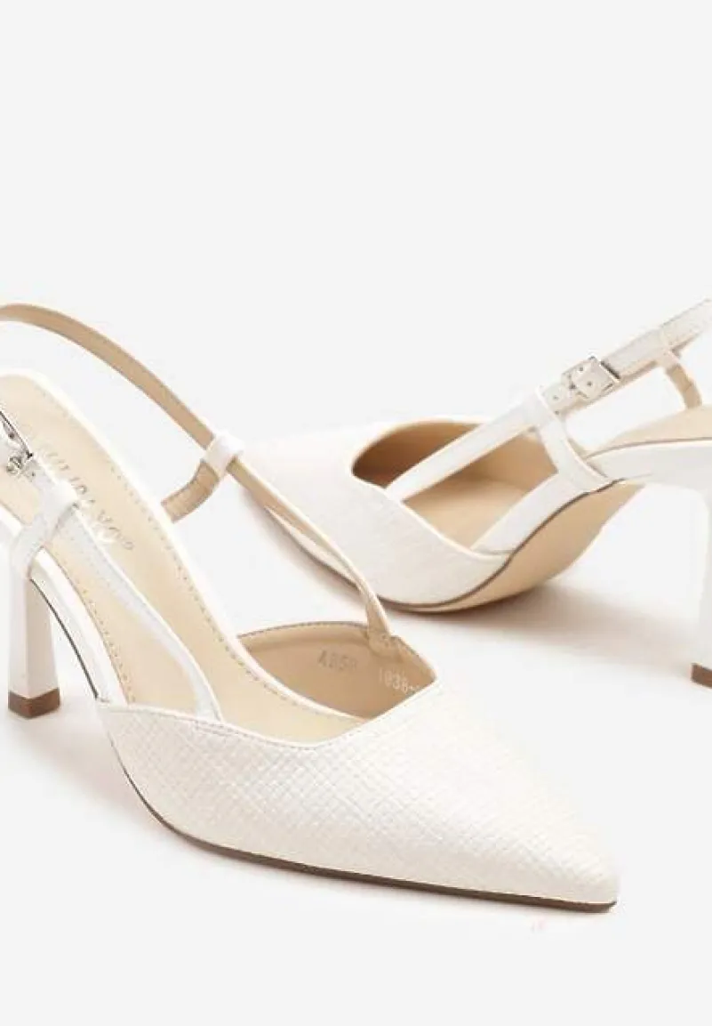 Białe Sandały na Szpilce Typu Slingback Leathara