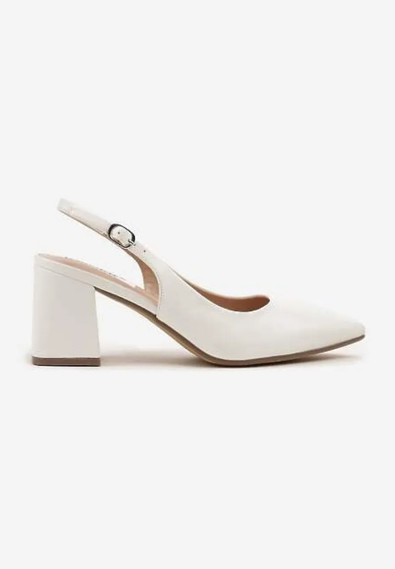 Białe Sandały Slingback na Słupkowym Obcasie Tenella