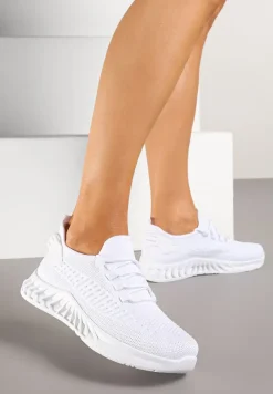 Białe Siateczkowe Buty Sportowe Sneakersy na Podeszwie z Tłoczeniami Finloti