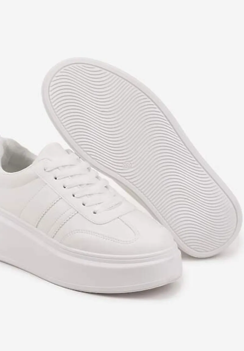 Białe Sneakersy Klasyczne Tenisówki na Grubej Podeszwie z Koturnem Adessia