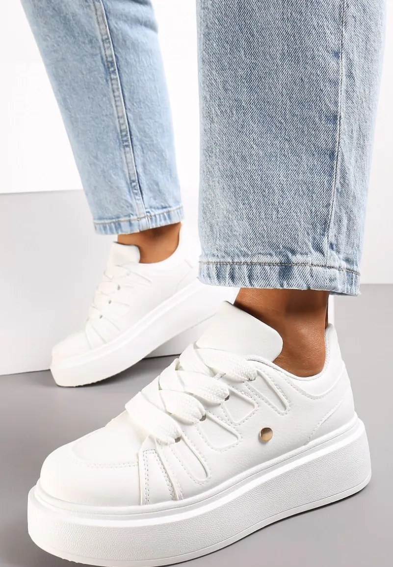Białe Sneakersy na Grubej Podeszwie przed Kostkę Alisis