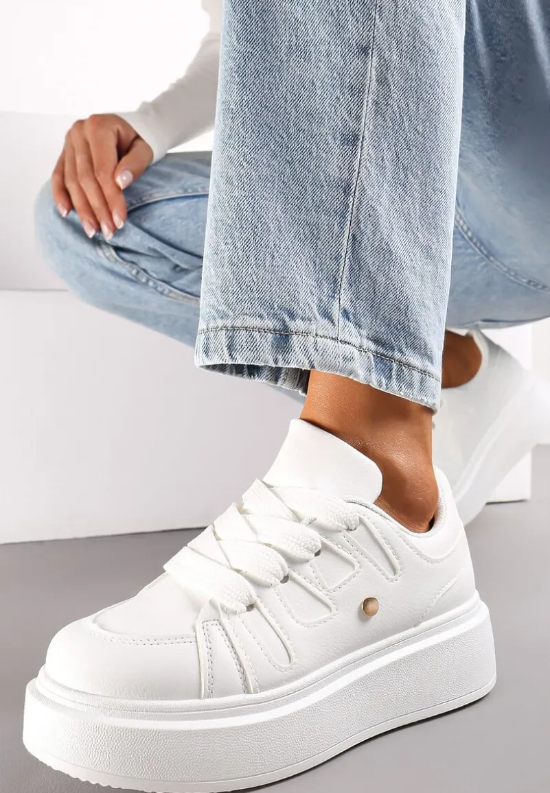Białe Sneakersy na Grubej Podeszwie przed Kostkę Alisis