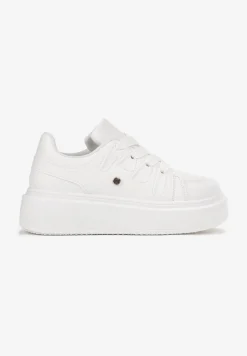 Białe Sneakersy na Grubej Podeszwie przed Kostkę Alisis