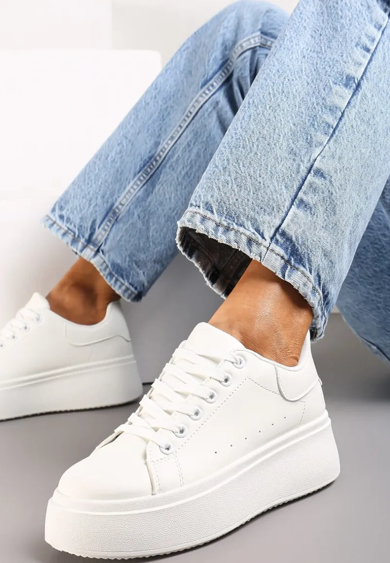 Białe Sneakersy na Grubej Podeszwie Yarna