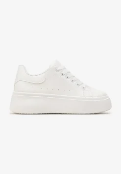 Białe Sneakersy na Grubej Podeszwie Yarna