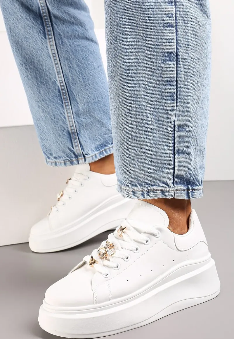 Białe Sneakersy na Grubej Podeszwie Celessi