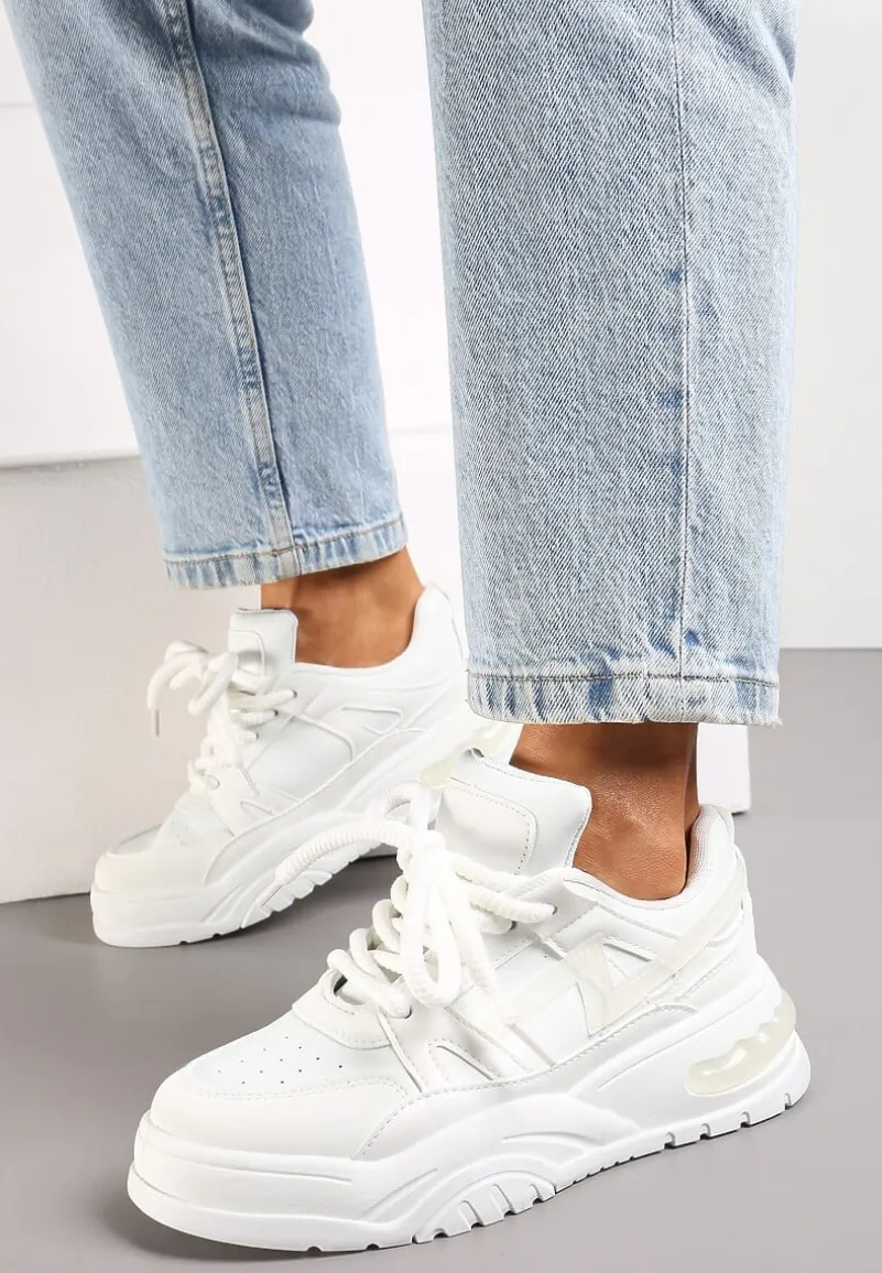 Białe Sneakersy na Grubej Podeszwie z Szerokim Wiązaniem Iniestra