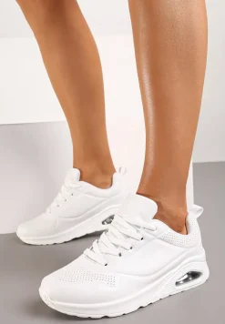 Białe Sneakersy na Grubej Podeszwie przed Kostkę Floemini