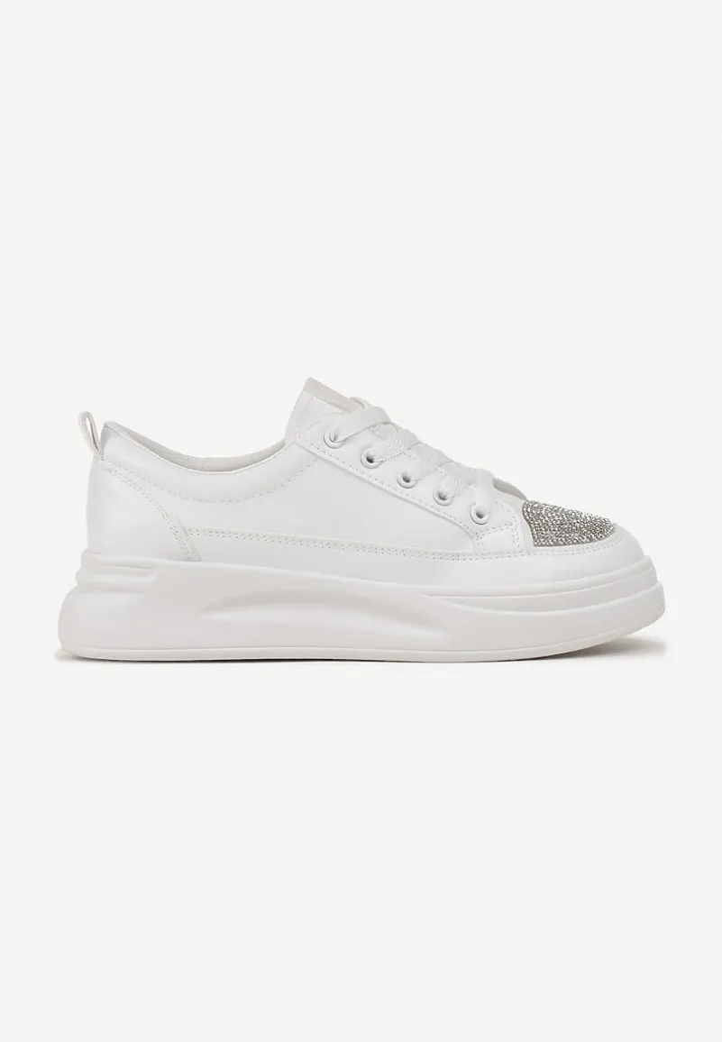 Białe Sneakersy na Grubej Podeszwie z Noskiem w Cyrkonie Seelma