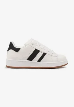 Białe Sneakersy na Niskiej Platformie z Naszywkami Flordexia