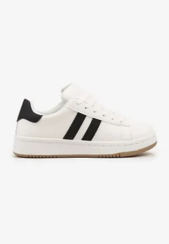 Białe Sneakersy na Płaskiej Podeszwie Ozdobione Kontrastowymi Paskami Navisella