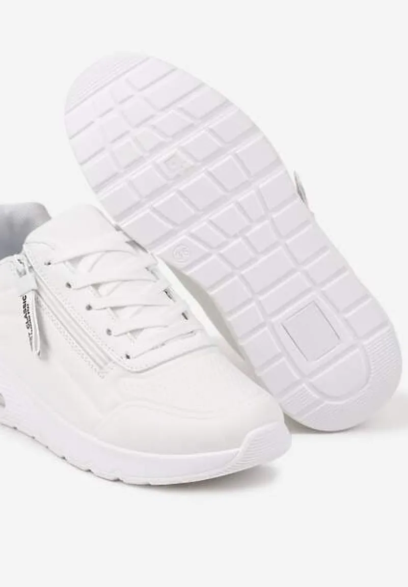 Białe Sneakersy na Platformie z Przezroczystą Wstawką i Suwakiem z Napisami Valentinae