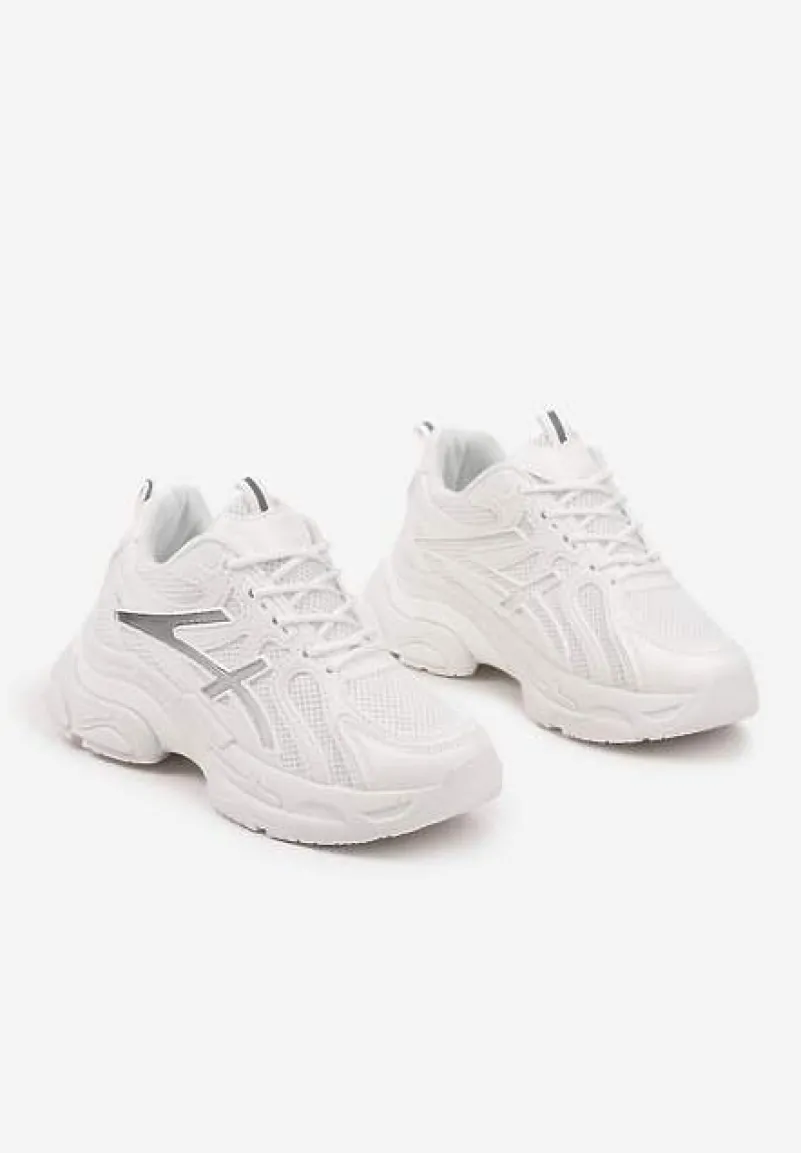Białe Sneakersy na Platformie z Geometrycznym Wzorem Farissa