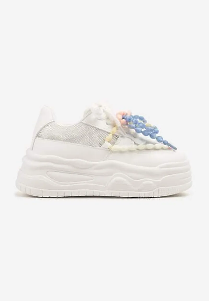 Białe Sneakersy na Platformie z Koralikami Amovanna