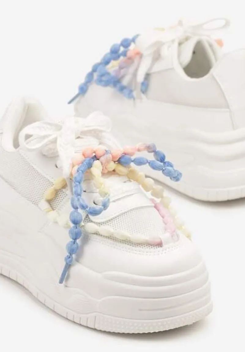 Białe Sneakersy na Platformie z Koralikami Amovanna