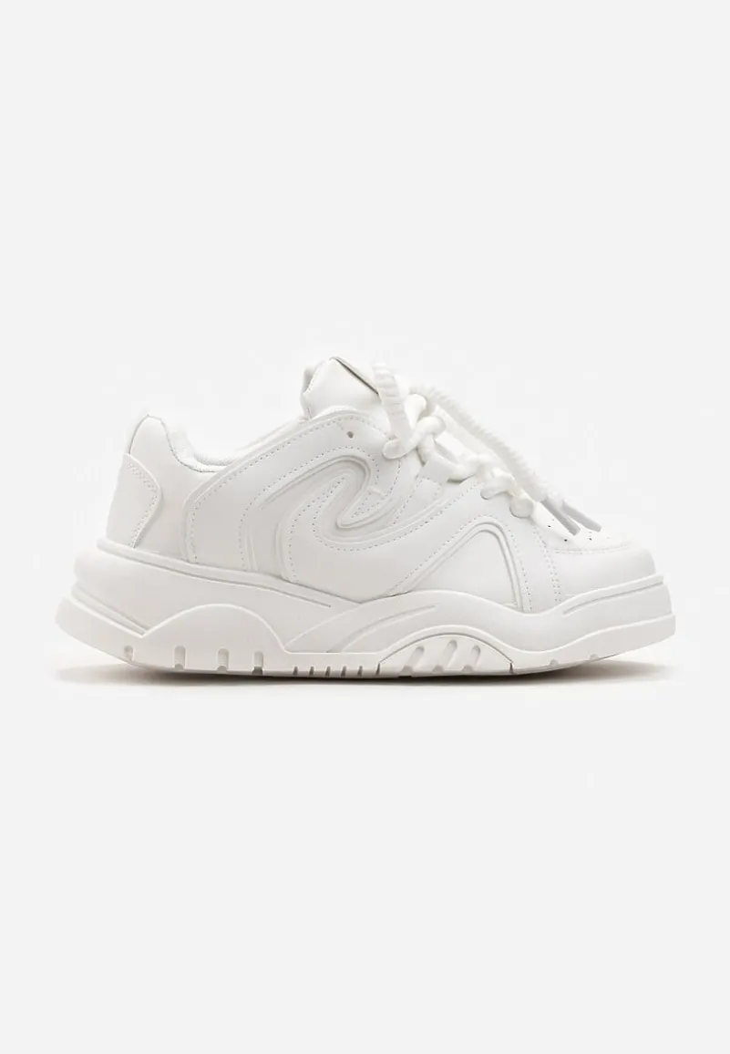 Białe Sneakersy na Platformie z Grubymi Sznurówkami Imyria