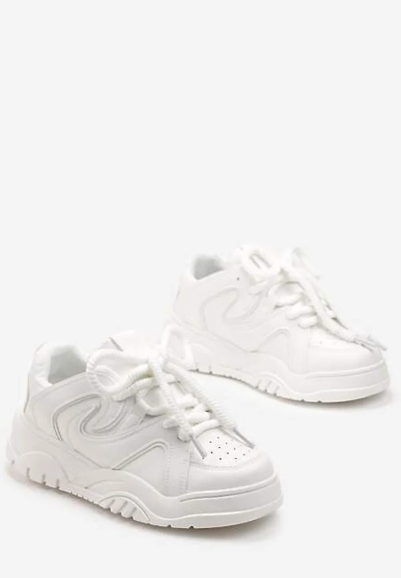 Białe Sneakersy na Platformie z Grubymi Sznurówkami Imyria